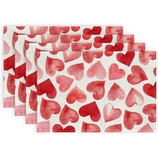 Valentine's Day Placemat Set of 4 Heart-Shaped Pink Table Decor Valentine's D...