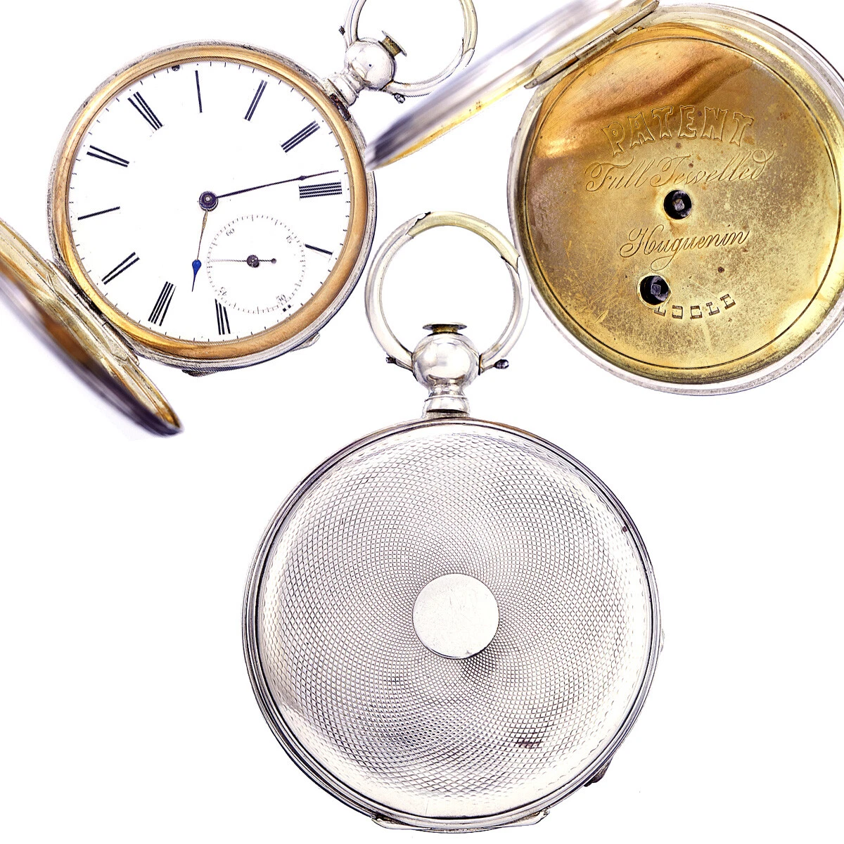 Scarce 18K White Gold Antique Huguenin Keywind Pocket Watch