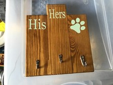 Wooden keyholder/dog leash holder "His, Hers, with a paw print"