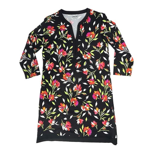 Lands' End Swim Cover Up Dress Nylon Black Pink Floral Long Sleeved Womens S - Picture 3 of 11