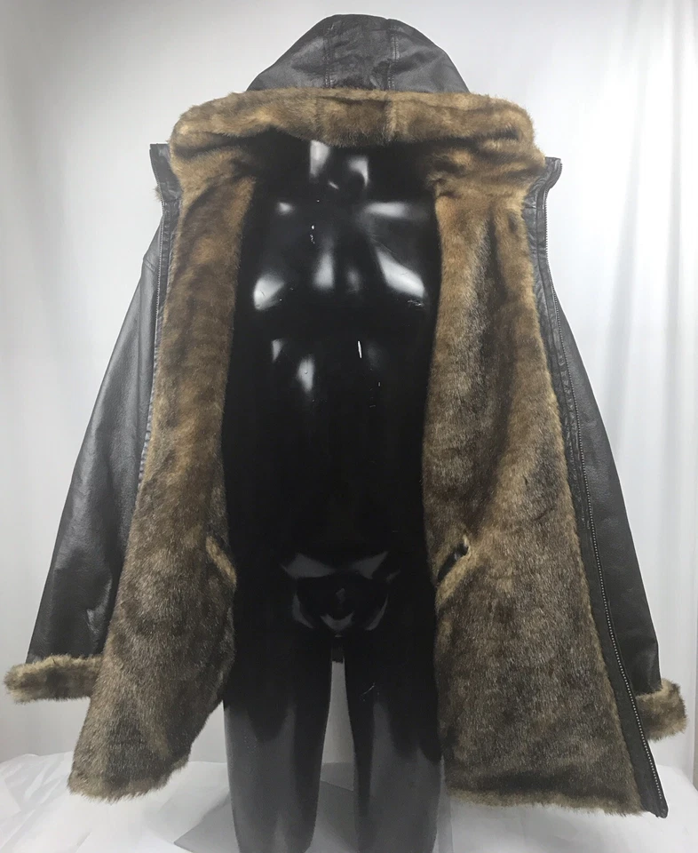 Hip-Hop Vintage Reversible Hooded Coat Faux Fur & Leather Men’s 3XL BMF inspired - Image 2 of 4