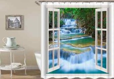 Running Water With Open 3D Shower Curtain Polyester Bathroom Decor Waterproof
