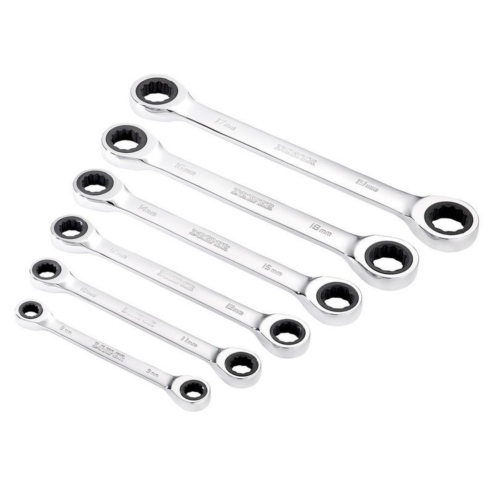 Draper Hi-Torq Metric Double Ratchet Ring Spanner Set (6 Piece) - 27741