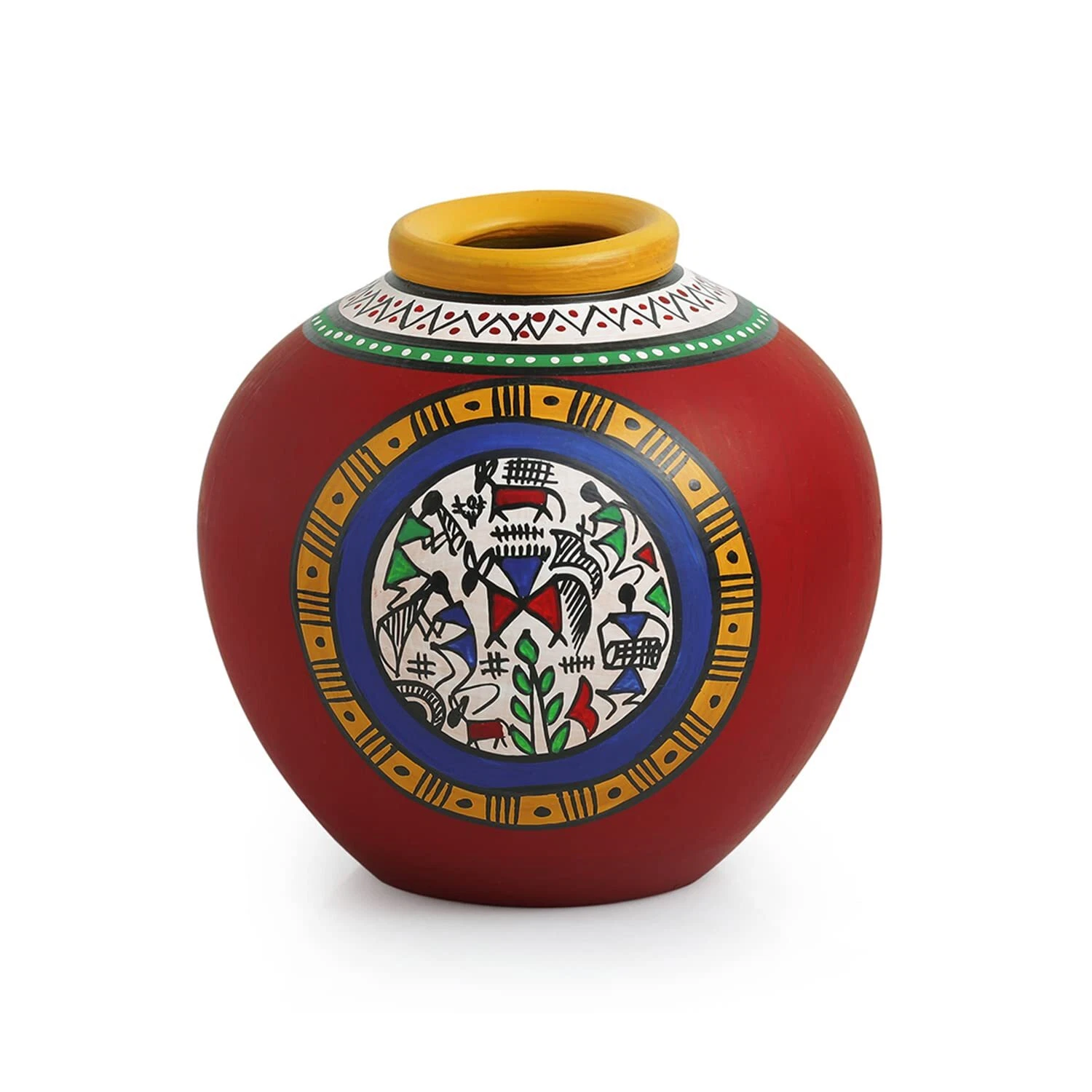 Vaso Warli In Terracotta Dipinto A Mano ExclusiveLane 6 Pollici