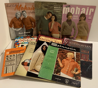 Vintage MCM Knit Crochet Quilting Pattern Books Bear Brand Fleisher Bernat Lot