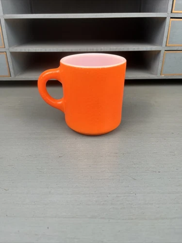Vintage Hazel Atlas Orange Peel Texture Painted Milk Glass Cup Mug Retro Kitchen