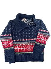 Tiara International Sweater Women Medium Blue Fair Isle Asymmetrical Quarter Zip