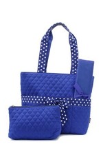 NWT Blue  White Polkadot 3 Piece Quilted Diaper Bag/Tote Bag Monogram 9.99 