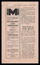 1929 W. Mestemacher Gutersloh Westphalia Germany Pumpernickel Rye Bread Print Ad