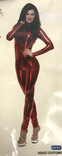 Sexy Metallic Red Bodysuit Catsuit LIQUID METAL UNITARD Costume WOMENS SZ SMALL - Picture 2 of 5