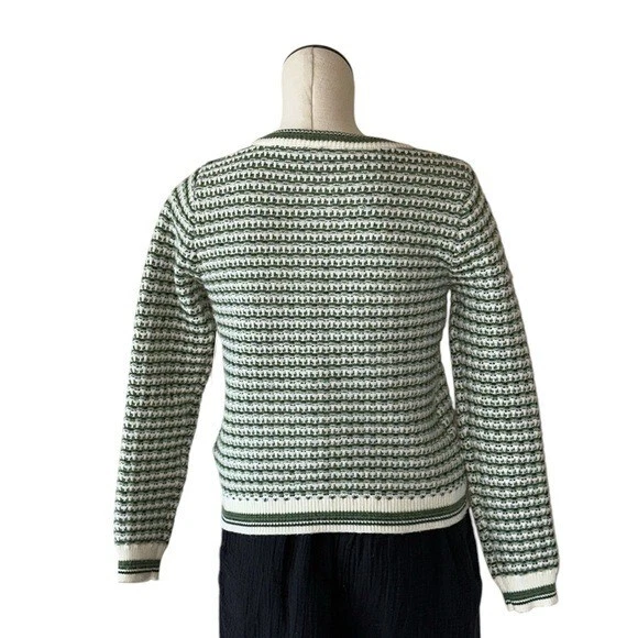 Nuevo con etiquetas Cárdigan Nanette Lepore Verde/Crema Acogedor Boucle Tweed Cárdigan Chaqueta XS Foto 3 de 4