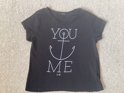 Tally Weijl Black Short Sleeve Round Neck T Shirt Anchor Logo