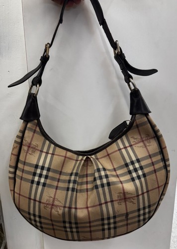 Authentic Burberry Haymarket Check Hobo Brown - Picture 2 of 21