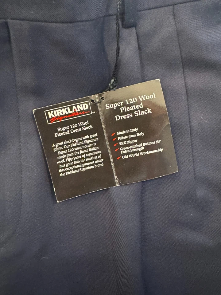 Pantalones Kirkland De Colección Para Hombres 36x29 Hechos en Italia Pantalones Vestido Azul Marino Super 120 Pantalón Foto 2 de 4