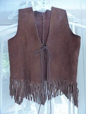Vintage Brown Suede Fringed 70's Hippie Vest small size Western Cowgirl