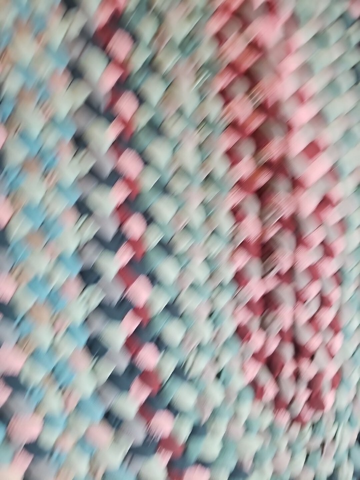 VINTAGE HAND MADE AMERICAN BRAIDED WOOL RUG OVAL COLORFUL FARMHOUSE 34