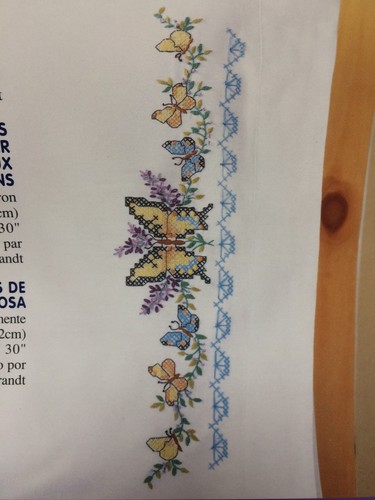 Bucilla Pillow Cases Stamped Embroidery/Cross Stitch 65206 BUTTERFLIES - Picture 2 of 3