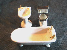 White Porcelain Sink Toilet and Tub Dollhouse Furniture