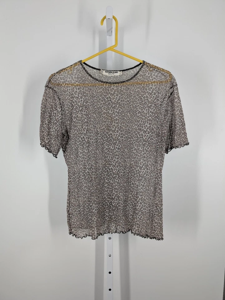 Camiseta De Colección Años 80 Leopardo Animal Transparente Malla Transparente Bodycon Punk Tejida Arte Foto 2 de 4