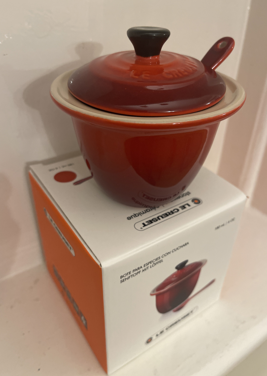 Le Creuset Condiment Pot with Spoon -  Red / Cerise NEW