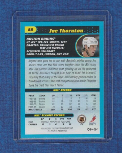 2001-02 OPC O-pee-chee Heritage # 88 Joe Thornton - Picture 2 of 2