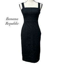 Banana Republic Black Square Neck Sleeveless LBD Bodycon Sheath Dress Size 0
