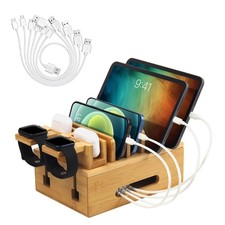 Bamboo Charging Station for Multiple Devices, Medium, Natural No Charger