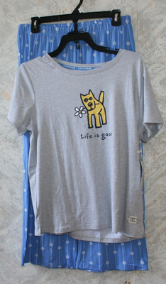 NWT Life is Good  Dog and Daisy 2 Pc Pajama Set Size XL Top & Pants Gray Blue