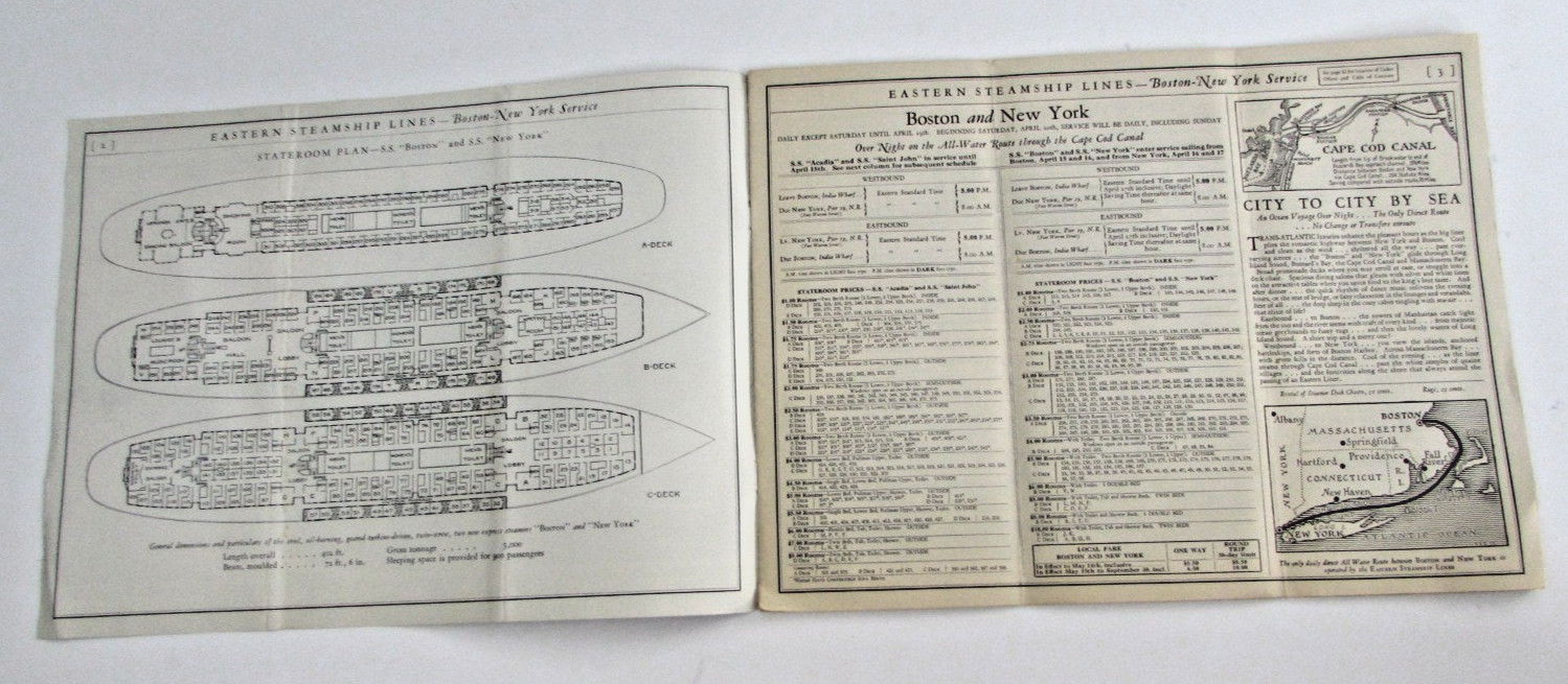 1935 Eastern Steamship Lines Schedule Time Table Old Dominion Yarmouth