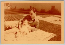Vtg B&W Snapshot Man Sunglasses Lying Lawn Blanket Baby Kodacolor June 12 1950