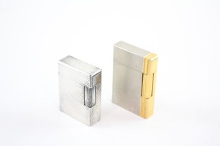St Dupont Pocket Lighters Pair W/ Good Spark Silver Gold Plate