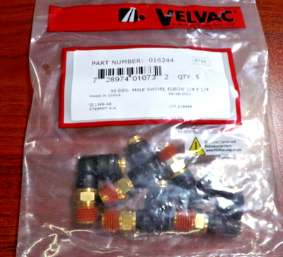 Velvac 016244 Composite 1/4'' x 1/4'' Male 90 deg Swivel Elbow Bag Of 5