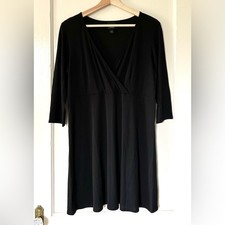 Eileen Fisher 100% Silk Wrap Front Dress Black M Contemporary Neutral Basics