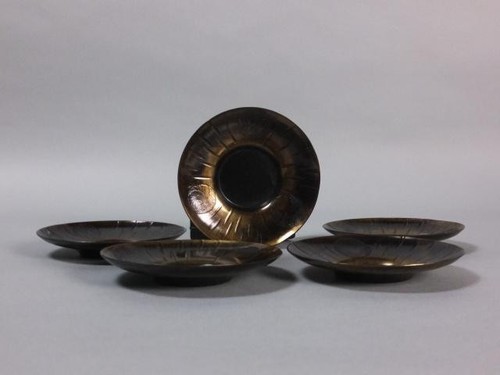 Shosendo Copper Sencha Tea Tray Set, Hammered Flower Design, 5 Guests - Picture 3 of 11