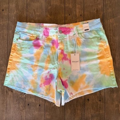 NWT Judy Blue Rainbow Tie-Dye High Rise Shorts   Size XL