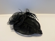 Black Fascinator Hat Feathers Sheer Material Floral Design