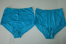 2 Pr Vintage Vanity Fair Sheer Nylon Antron III Lace Teal Granny Panties Size 7