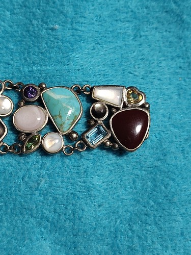 925 Silber Vintage Türkis Karneol & MultiStein Kette Armband 8 1/4" - Bild 8 von 14