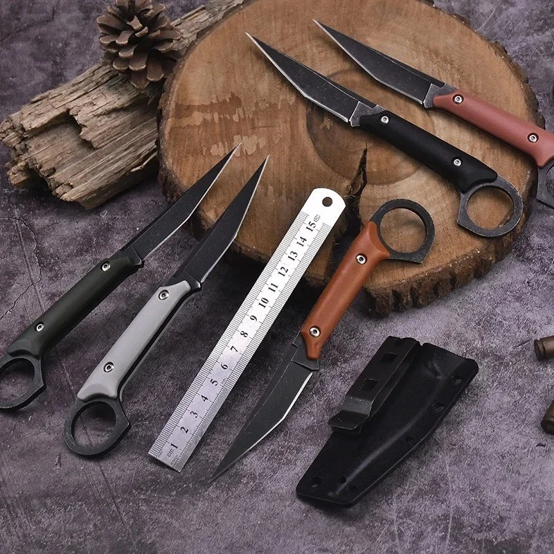 Cuchillo de hoja fija para cuello defensa personal supervivencia exterior funda táctica de emergencia Foto 4 de 4