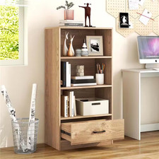 48 In. Beige 4-Tier Engineered Wood Bookcase Display Bookshelf Storage Organizer