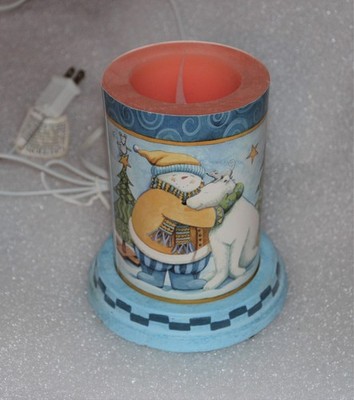 Snowman & Polar Bear Luminary Electric Candle Christmas ''Warm Hugs'' Teresa Kogut