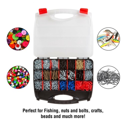 Portable Storage Case Bins 21 Compartments Nuts Bolts Beads Screws Crafts - Picture 2 of 5