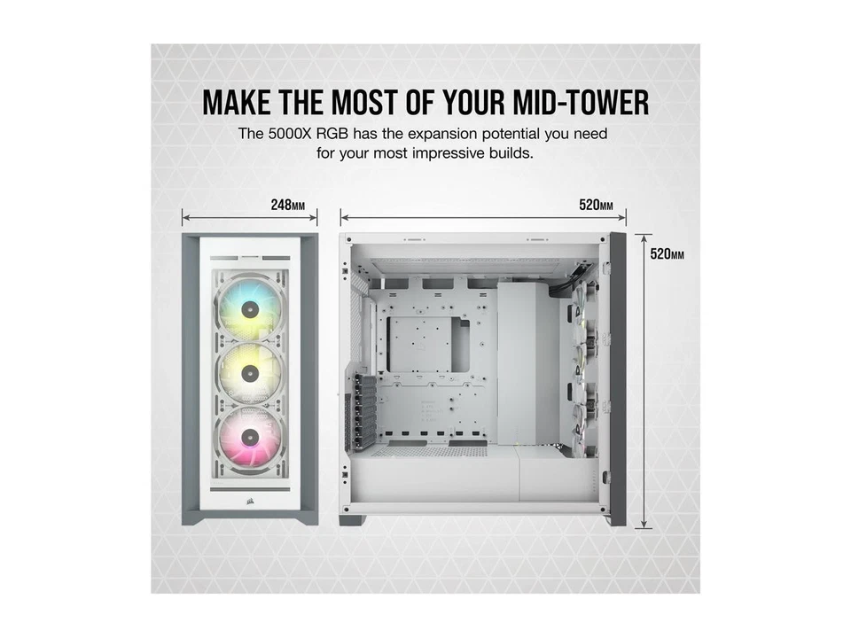 CORSAIR iCUE 5000X RGB ATX Mid Tower Computer PC Case Tempered Glass - White - Image 4 of 4