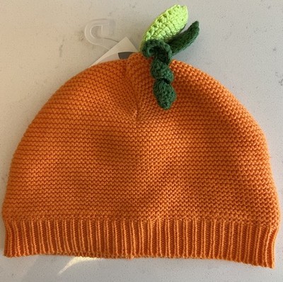 Baby Pumpkin Orange Hat with liner and cute green curly stem leaves on top -NEW-