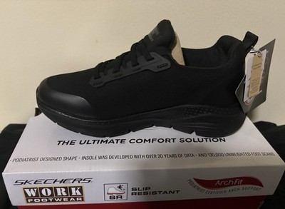 SKECHERS Arch Fit Slip Resistant (SR) Black Lace-Up Work Shoes