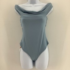 Cider Blue Off The Shoulder Wrap Ruched Bodycon Bodysuit Top Size S
