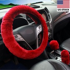 Universal 15 Inch Furry Car Steering Wheel Cover With Gear Shift Handbrake Cover