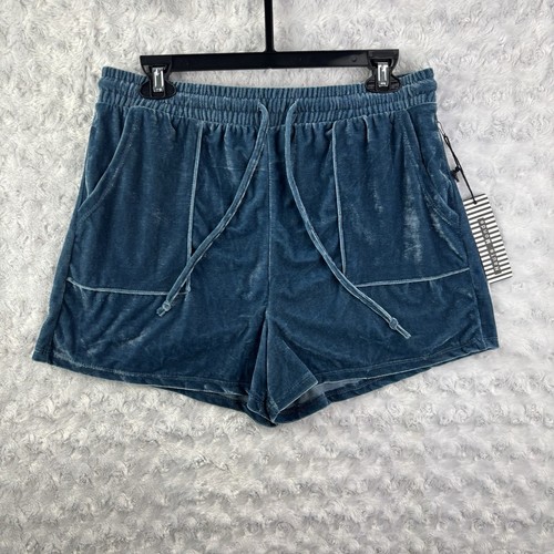 Haute Monde Women’s Blue Velvet Drawstring Shorts Size Large - Picture 3 of 5