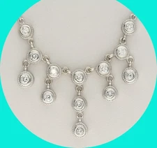 Natural Diamond Etruscan Style Dangle Drop Necklace .50CT 18K WG Adj Chain