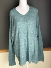 Peruvian Connection Teal V-Neck Sweater Baby Alpaca Blend Sz Medium Lightweight